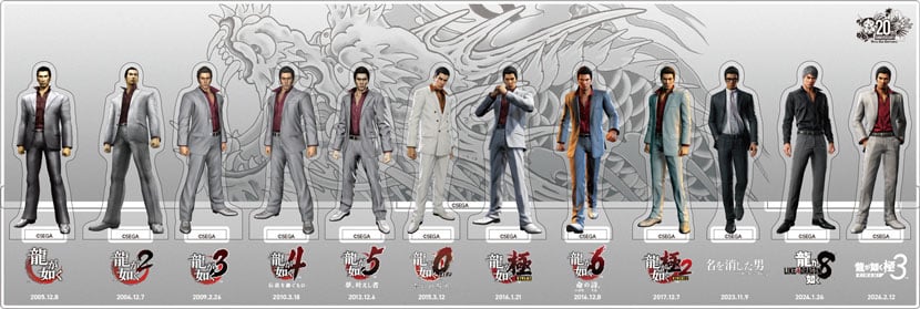 『龍が如く』20周年記念アクリルジオラマ 歴代桐生一馬（税込価格 3,980円）